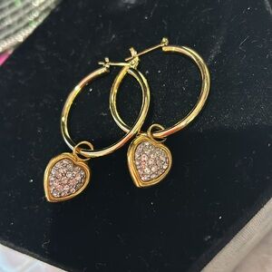 Pave Cubic Zirconia Heart Charms & 14K Gold Filled 1.25” Hoop Earrings- Boutique